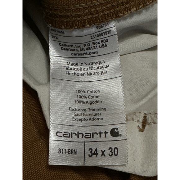 Carhartt B11 Brown Washed Duck Loose Fit Straight Baggy Work Utility Pants 34x30 - Picture 5 of 5
